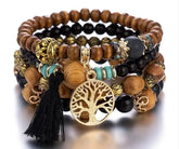 Bracelet bohème multicouche avec pendentif arbre de vie